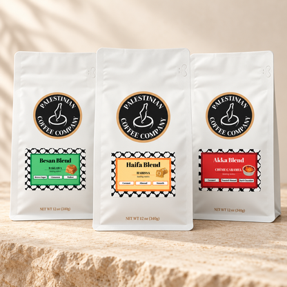 Dessert Bundle with Besan Baklawa, Haifa Harissa, and Akka Crème Caramel coffee bags