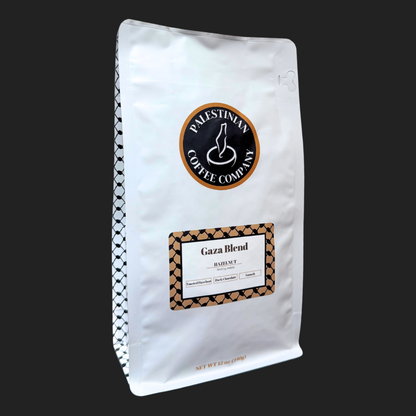 front of hazelnut flavored coffee bag gaza blend